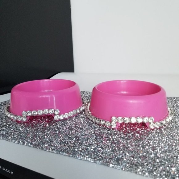 Pink rhinestone pet bowls - Picture 3 of 7